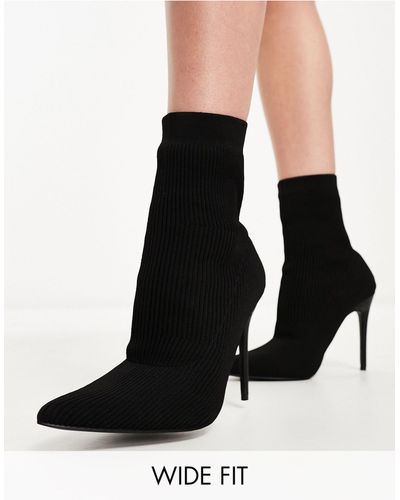 Public Desire Botas negras estilo calcetín con tacón - Negro