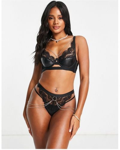 Hunkemöller Tallulah Pu And Lace Padded Demi Bra With Gold Chain Detail - Orange