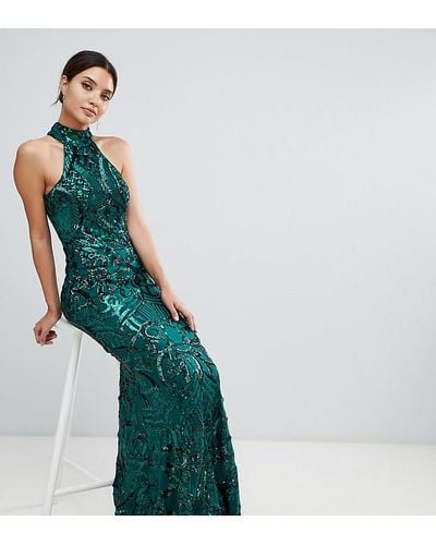 Bariano Embellished Maxi Dress With High Neck - Green