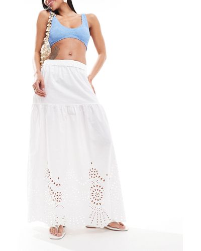ONLY Embroidered Tiered Maxi Skirt - White