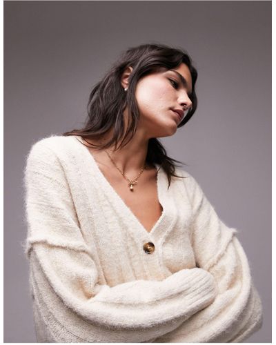 TOPSHOP Knitted Fluffy V-neck Cardigan - White