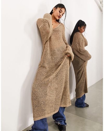 ASOS Knit Open Stitch Oversized Maxi Dress - Natural