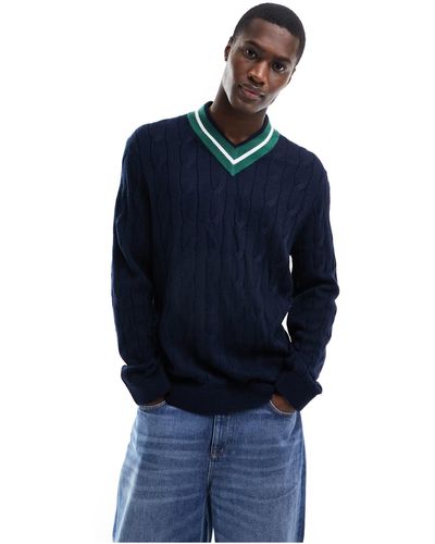 Tommy Hilfiger Regular V-neck Cable Sweater - Blue