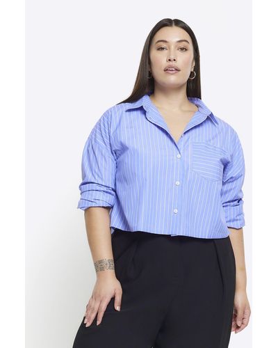 River Island Poplin Cropped Shirt - Blue