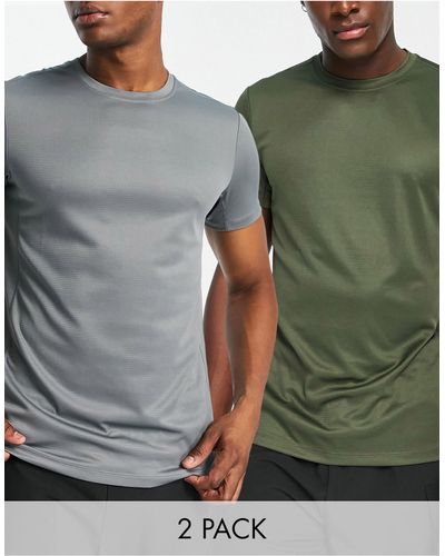 ASOS 4505 – trainings-t-shirt aus quick-dry-material mit logo im 2er-pack - Grün