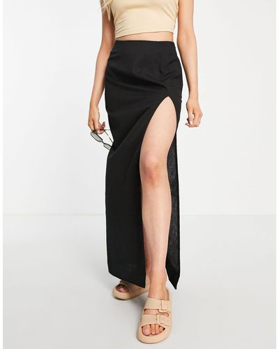 ASOS Linen Maxi Skirt With Split - Black