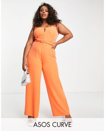 ASOS Asos design curve - tuta jumpsuit a zampa con scollo squadrato - Arancione