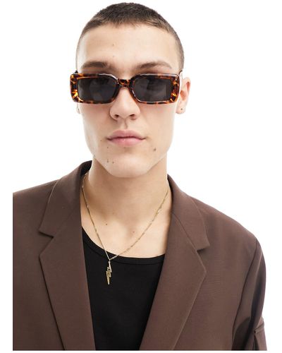 ASOS Chunky 90s Mid Rectangle Sunglasses With Metal Coin Detail - Black