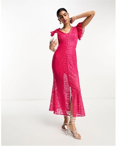 Never Fully Dressed Frill Sleeve Lace Midaxi Dress - Pink