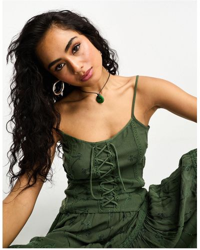 Reclaimed (vintage) Cami Top With Embroidery - Green