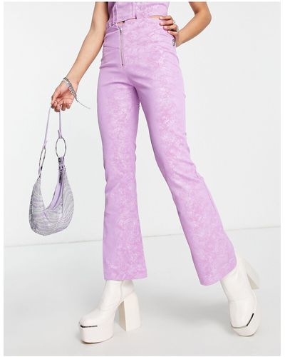 ZEMETA High Waisted Zip Front Flare Trousers - Pink