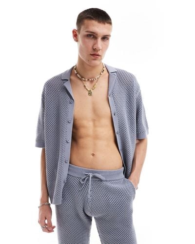 Collusion Knitted Shirt Co-ord - Blue