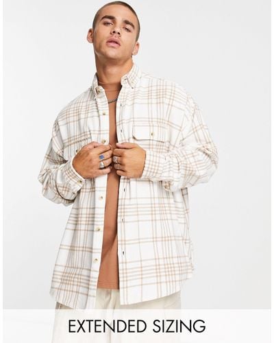 ASOS Extreme Oversized Brushed Flannel Check Shirt - Natural