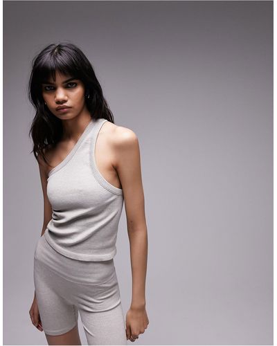TOPSHOP Co Ord Seamless One Shoulder Open Back Top - Grey