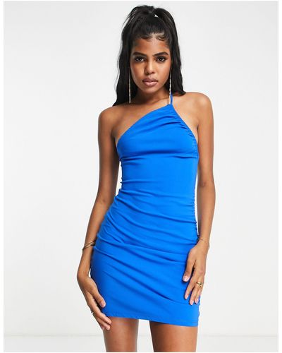 Pull&Bear One Shoulder Asymmetric Rustic Mini Dress - Blue