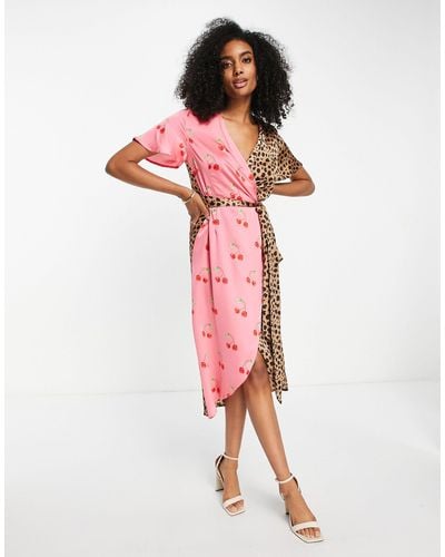 Never Fully Dressed Contrast Wrap Midi Dress - Multicolor