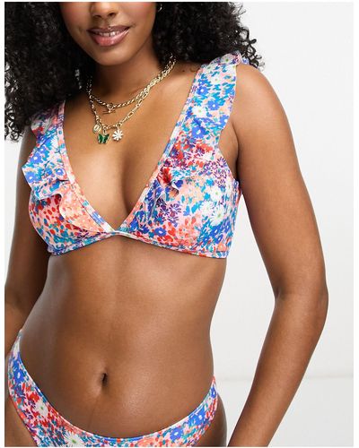 Vila Frill Detail Bikini Top - Blue