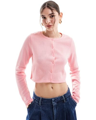 ASOS Knitted Crew Neck Cropped Cardigan - Pink