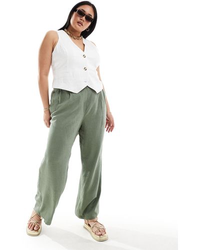 ASOS Asos Design Curve High Waist Seam Detail Trousers With Linen - Green