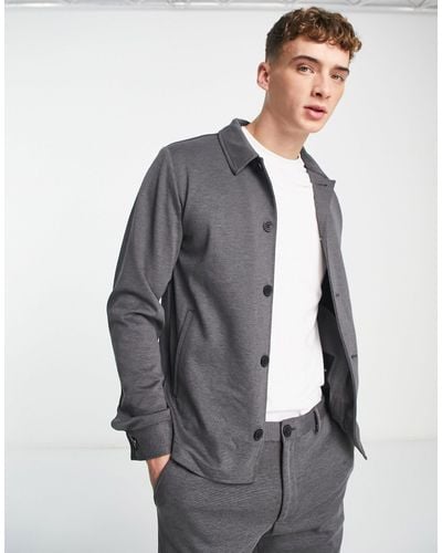 Jack & Jones – hochwertige, schmal geschnittene anzugjacke aus jersey - Grau