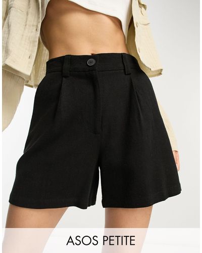 ASOS Asos Design Petite Dad Shorts With Linen - Black