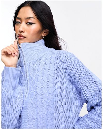 ONLY Half Zip Cable Detail Sweater - Blue