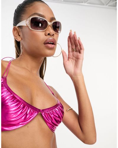 ASOS Metallic Halter Bikini Top - Pink