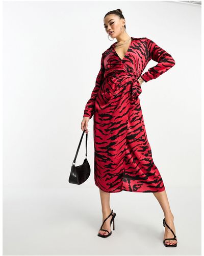 AX Paris Robe portefeuille mi-longue - imprimé animal - Rouge