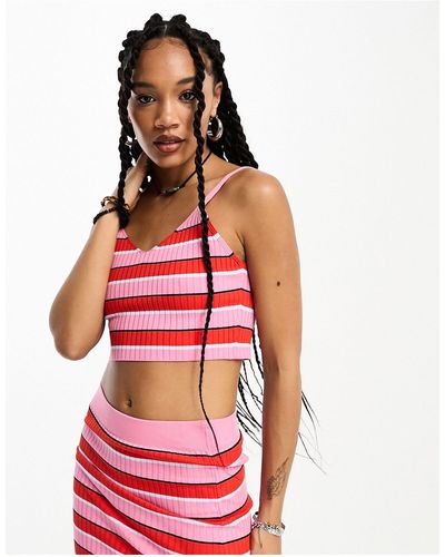 ONLY V Neck Cropped Top Co-ord - Red