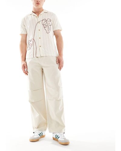 Only & Sons Linen Mix baggy Trouser With toggles - White
