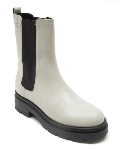 OFF THE HOOK Bank Leather Long Chelsea Boots - White