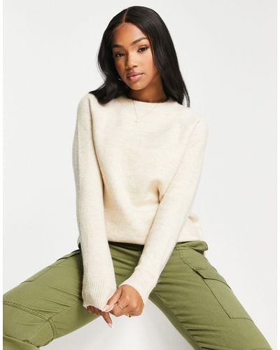 New Look Crew Neck Longline Knitted Sweater - Natural