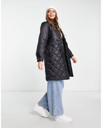 Pieces Quilted Longline Coat - Blue