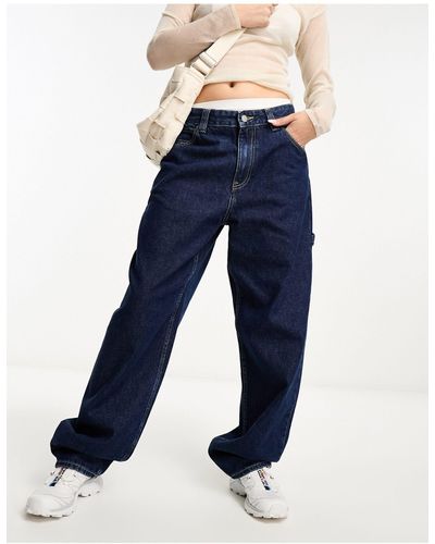 Dr. Denim Faye worker - jeans larghi multitasche stile cargo con vita media scuro rétro - Blu