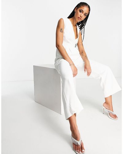 Closet Tuta jumpsuit a portafoglio con fondo ampio, colore avorio - Bianco