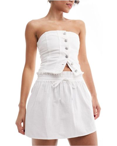 ASOS Linen Look Tie Waist Mini Skirt - White