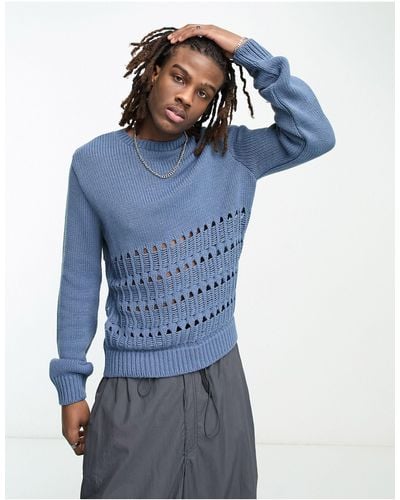 Collusion Knitted Jumper With Ladder Panel Detail - Blue