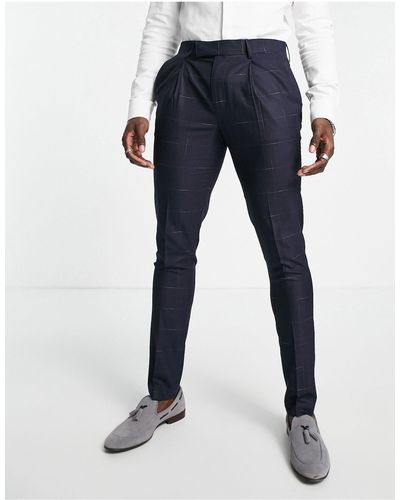 Noak Skinny Premium Fabric Suit Pants - Blue