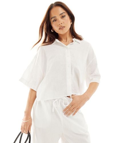 Vero Moda Linen Boxy Short Sleeved Shirt Co-ord - White