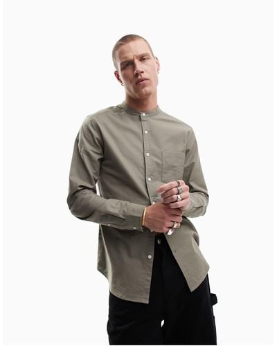 ASOS Slim Fit Oxford Shirt With Grandad Collar - Gray