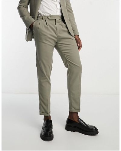 New Look Pantaloni eleganti kaki con doppie pieghe sul davanti - Verde