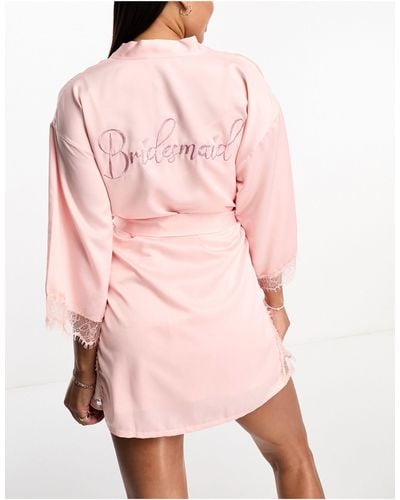 Ann Summers Embroidered Bridesmaid Satin Robe - Pink
