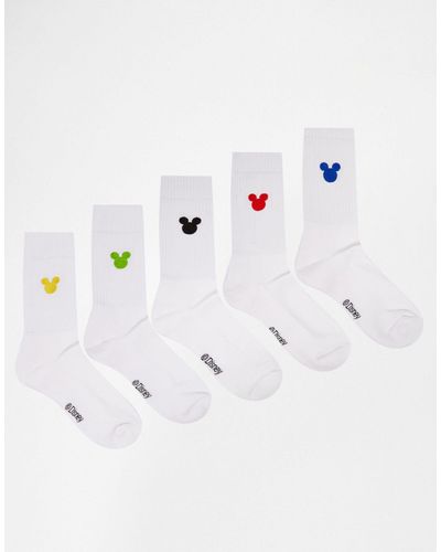 ASOS Tube Style Socks 5 Pack With Mickey Mouse Embroidery - White
