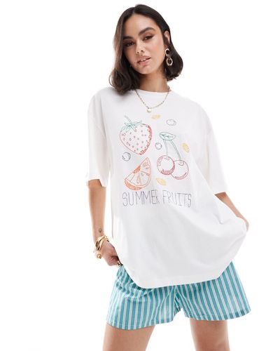 ASOS Boyfriend Fit T-shirt With Embroidered Summer Fruits Graphic - White