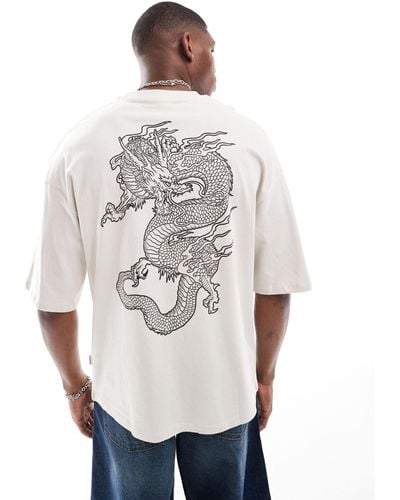Jack & Jones Super Oversized Dragon Back Print T-shirt - White