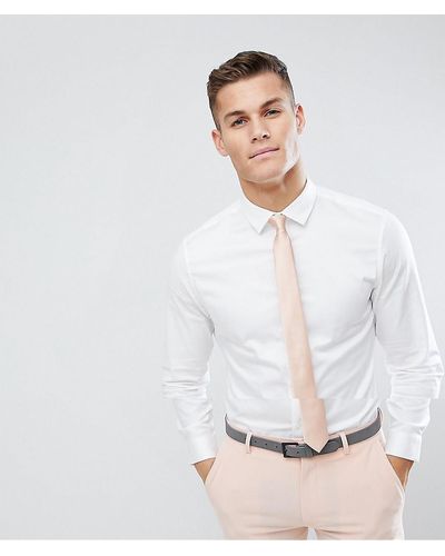 ASOS Wedding Slim Sateen Shirt And Rose Pink Tie Save - White