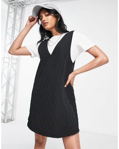 ASOS Nylon Quilted Mini Pinny Dress - Black