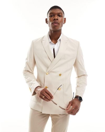 ASOS Wedding Skinny Blazer With Gold Buttons - Natural