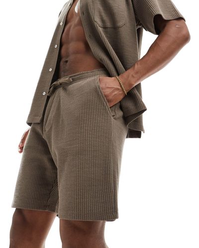 SELECTED Co-ord Waffle Shorts - Brown
