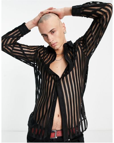 Twisted Tailor – boise – schmales hemd aus gestreifter spitze - Schwarz